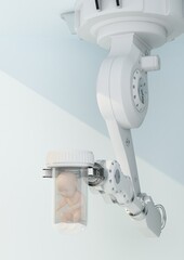 robotic arm holds capsule with an embryo