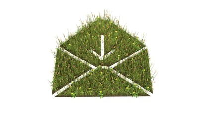 Obraz premium 3d rendered grass field of symbol of paper open envelope isolated on white background
