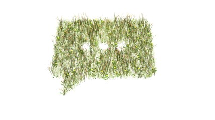 Fototapeta na wymiar 3d rendered grass field of symbol of chat bubble isolated on white background