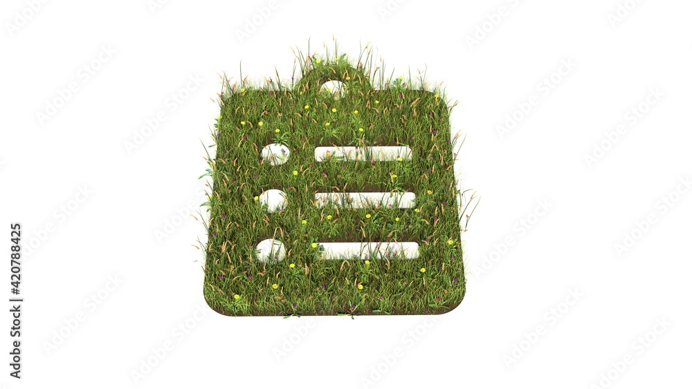 Poster 3d rendered grass field of symbol of clipboard list isolated on white background