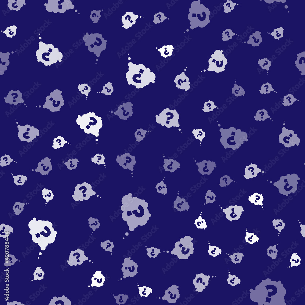 Poster white question mark icon isolated seamless pattern on blue background. faq sign. copy files, chat sp