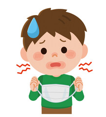 マスクのせいで皮膚炎　肌荒れする男の子　イラスト