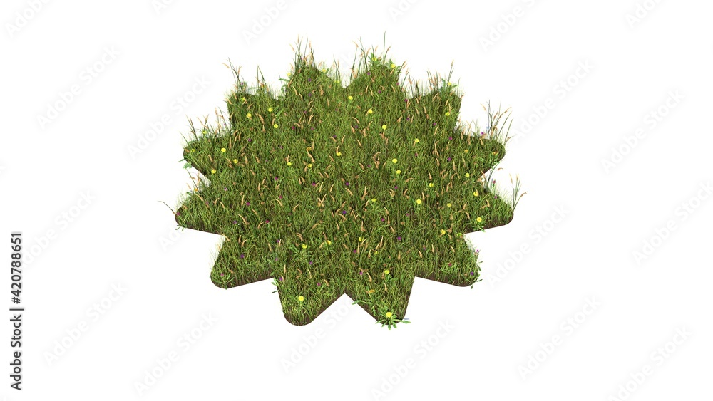 Poster 3d rendered grass field of symbol of certificate badge isolated on white background