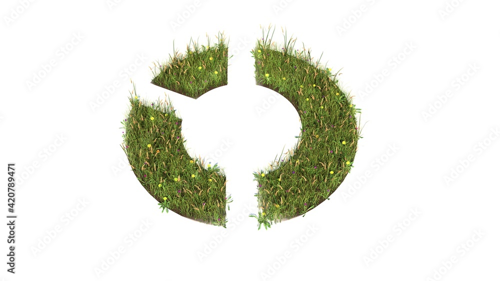 Poster 3d rendered grass field of symbol of pie chart isolated on white background