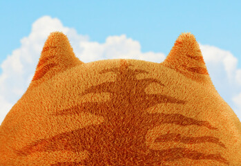 Fototapeta na wymiar Yellow cat-back view poses looking forward with a sky background.3d rendering illustration.