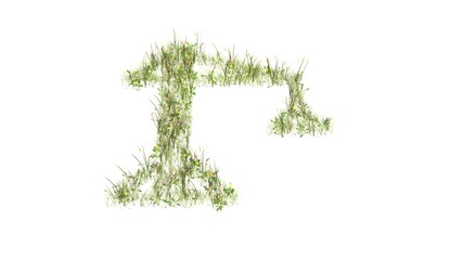3d rendered grass field of symbol of building crane isolated on white background