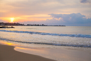 The beautiful sea coast of Bulgaria Nessebar. Sunset, sea, beach