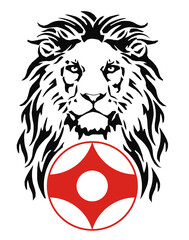 The Lion and Karate kyokushin kanku original simbol emblem, drawing for tattoo, on a white background, illustration