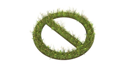 3d rendered grass field of symbol of ban isolated on white background