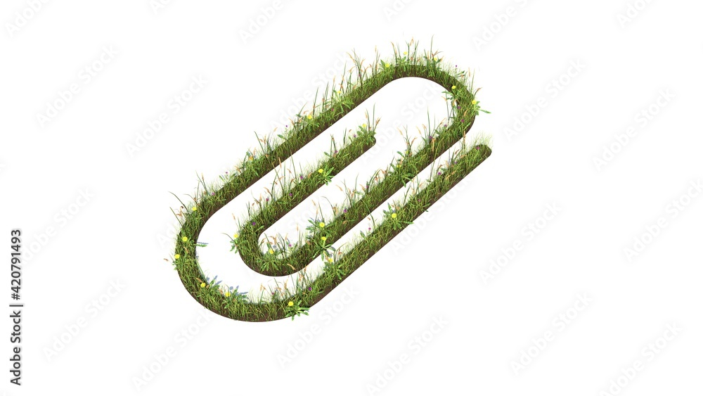 Poster 3d rendered grass field of symbol of attachment isolated on white background