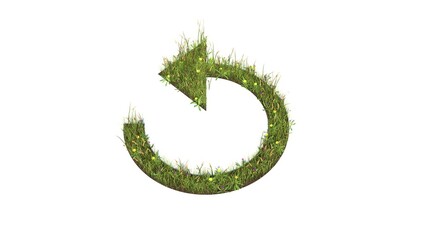 3d rendered grass field of symbol of refresh arrow isolated on white background