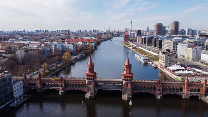 River Spree in the city of Berlin with Oberbaum Bridge - urban photography