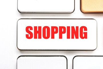 Online shopping. Keyboard with label: shopping
