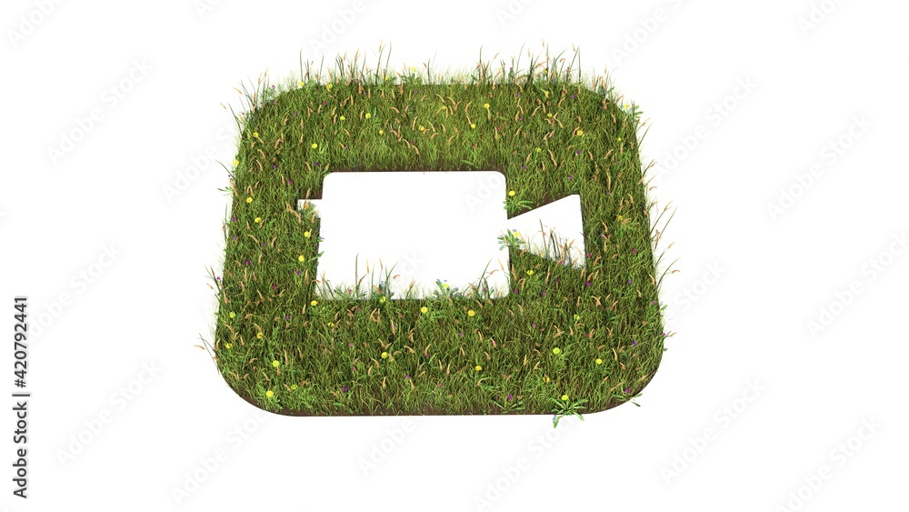 Poster 3d rendered grass field of icon of camera app isolated on white background