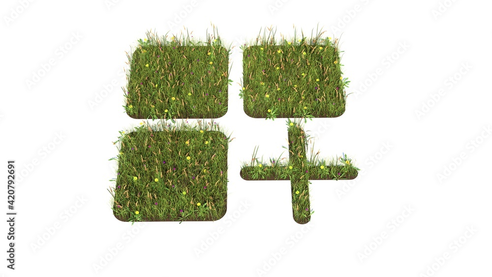 Poster 3d rendered grass field of symbol of mobile app isolated on white background