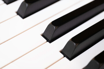 Black and white piano keys. The black keys are called sharps or flats.
Focus on the black key in...