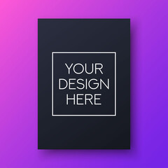 Realistic black poster with shadow on color gradient background. Mockup empty paper blank. Template for your design. Concept for presentations, advertising, invitation. Vector illustration