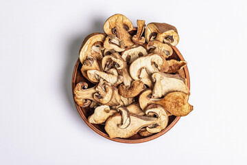 Dried mushrooms Boletus edulis isolated on white background