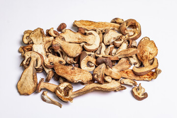 Dried mushrooms Boletus edulis isolated on white background