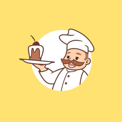 Cartoon cook character. Plump man in baker's uniform. Cute character for bakehouse.