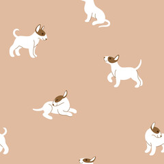 Cartoon happy Bull Terrier - simple trendy pattern with dogs. Flat illustration for prints, clothing, packaging and postcards. 