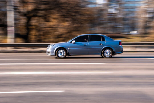 Ukraine, Kyiv - 11 March 2021: Gray Opel Vectra car moving on the street;