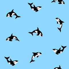 Simple seamless trendy animal pattern with orca. Cartoon illustration.