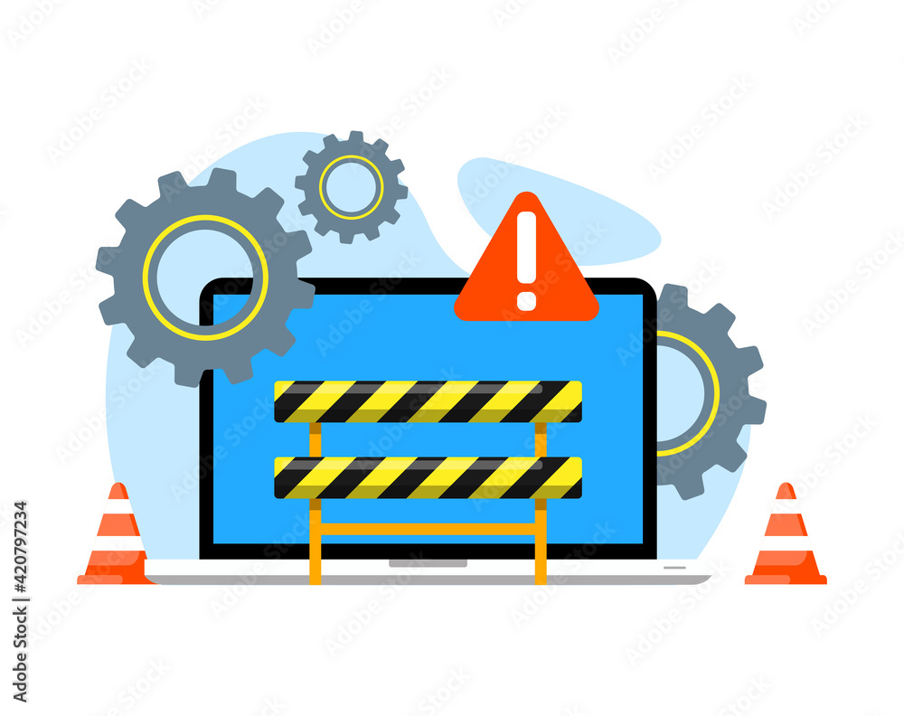 Poster 404 error page, under update, system maintenance concept illustration flat design vector eps10. grap
