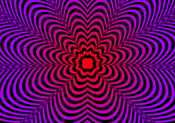 Red and purple abstract floral psychedelic on black background.