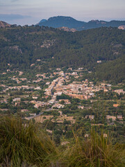 panorama of the mountains with village of Sarraco on the Island of Mallorca, Spain