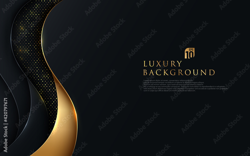 Wall mural abstract wavy overlapping on black background with glitter and golden lines glowing dots golden comb