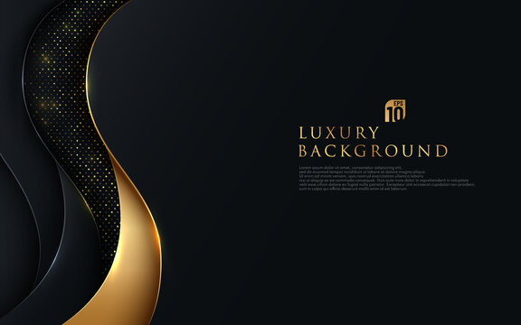 Abstract wavy overlapping on black background with glitter and golden lines glowing dots golden combinations. Luxury and elegant design. Vector illustration