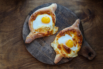Khachapuri with cheese. Top view.