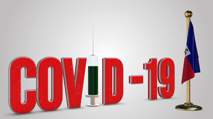 Haiti vaccination campaign and Covid-19 3D illustration.