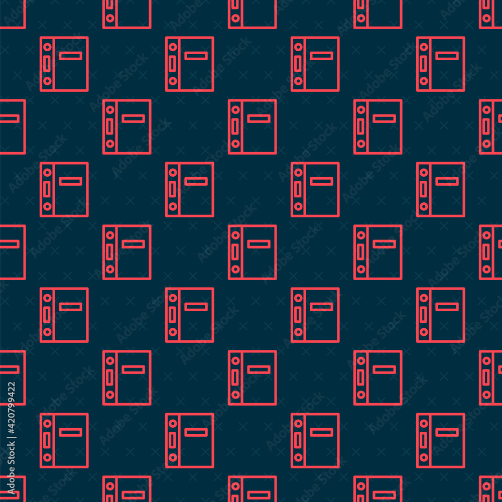Poster red line office folders with papers and documents icon isolated seamless pattern on black background