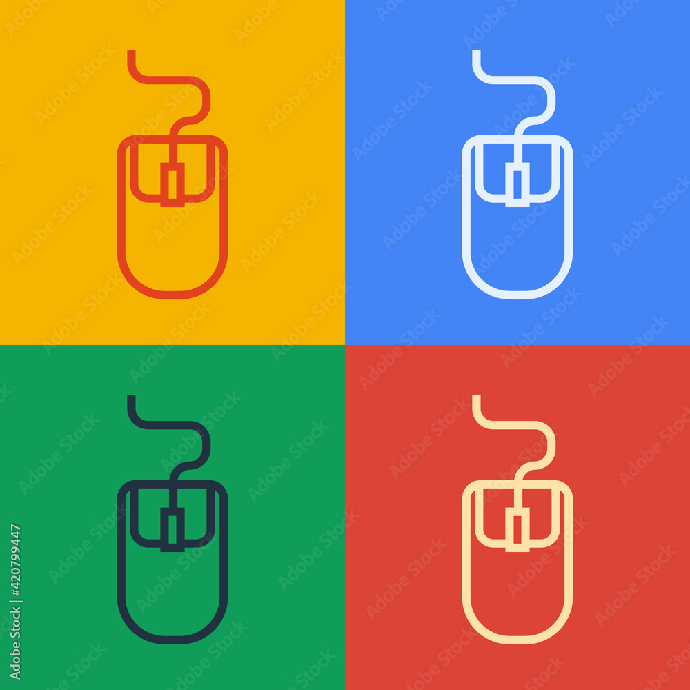 Poster pop art line computer mouse icon isolated on color background. optical with wheel symbol. vector ill