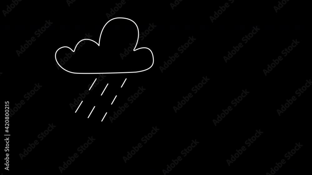 Wall mural seamless loop animation of rain and cloud. black background.