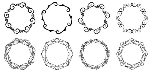 Set of decorative frames. Round pattern. Circle shapes. Designer templates for invitations and holiday cards.