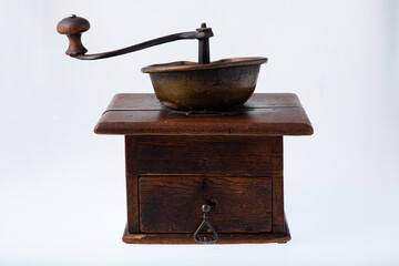 Vintage manual hand coffee grinder for grinding coffee beans.