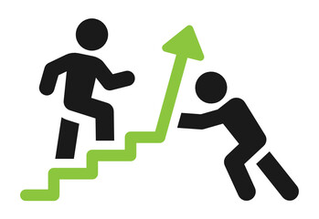 Coworker support and help to growth business. Teamwork for reach goal and to increase profit. Vector illustration.