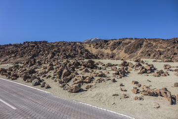 Dramatic moon-like scenery (Paisaje Lunar) at Las Canadas caldera in Teide National Park (Parque...