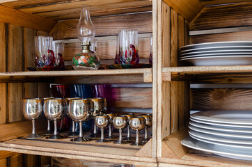 Wooden kitchen bollards made of wooden pallets and boxes