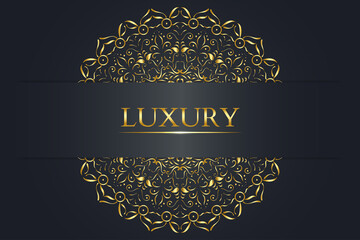 Modern abstract background with gold mandala, black background and papper cut space text.