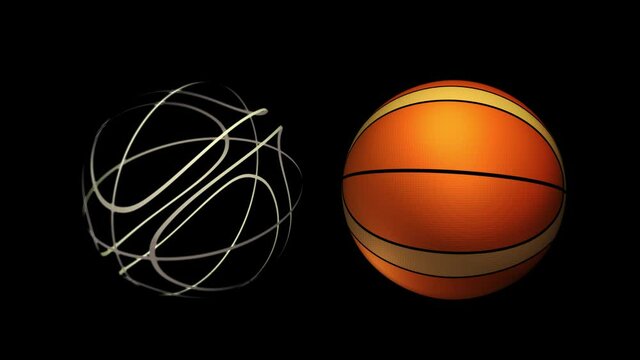2x Basketball elements rotating in full rotation with alpha channel matte to isolate. Ideal for sports TV show intro compositions