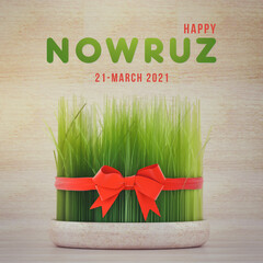 Happy Nowruz 21 march 2021 background wood style - 3d rendering