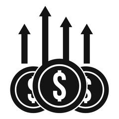 Growing coins icon, simple style