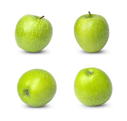 Collection of fresh green apple isolated on white background