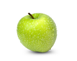 Fresh green apple with water drops isolated on white background