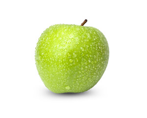 Fresh green apple with water drops isolated on white background