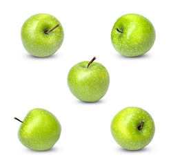 Collection of fresh green apple isolated on white background